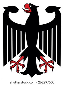 Germany coat of arms vector illustration isolated on white background. Spread wings Heraldic black eagle Bundesadler. Heraldry national symbol of Deutschland COA, Europe state. 