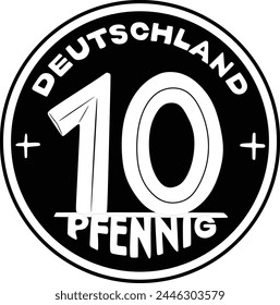 Germany coin 10 pfennig vector design handmade silhouette. Deutschland currency.