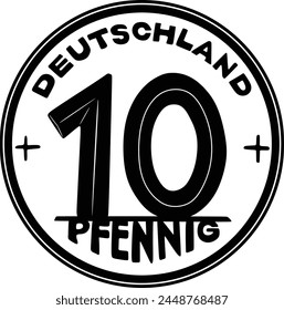 Germany coin 10 pfennig vector design handmade silhouette. Deutschland currency.	