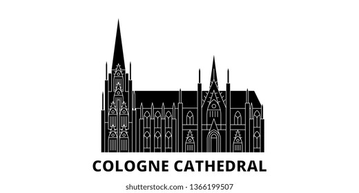 Germany, Cologne Cathedral flat travel skyline set. Germany, Cologne Cathedral black city vector illustration, symbol, travel sights, landmarks.