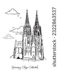 Germany, Cologne Cathedral with hand drawing concept, print, doodle, vector illustration (Vector)