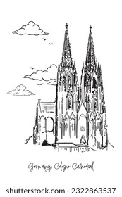 Germany, Cologne Cathedral with hand drawing concept, print, doodle, vector illustration (Vector)