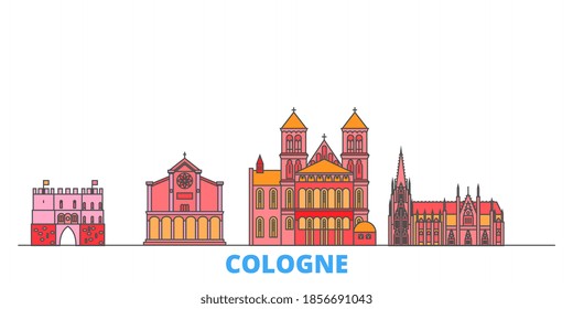 Germany, Cologne line cityscape, flat vector. Travel city landmark, oultine illustration, line world icons