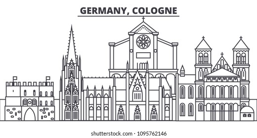 Germany, Cologne line skyline vector illustration. Germany, Cologne linear cityscape with famous landmarks, city sights, vector landscape. 