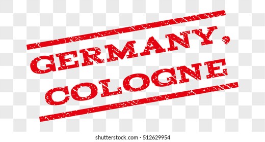 Germany, Cologne watermark stamp. Text caption between parallel lines with grunge design style. Rubber seal stamp with unclean texture. Vector red color ink imprint on a chess transparent background.