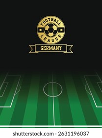 Germany Concept for Football League Gold Stamp with Soccer Green Field Background, abstract illustration image