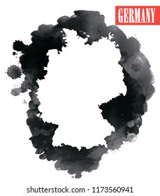 Germany. The contour of the country. Vector image of the hand on the background of watercolor stains . Conceptual drawing in grunge style .