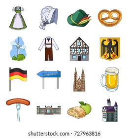 Germany, country, architecture and other web icon in cartoon style. Attributes, tourism, Oktoberfest icons in set collection.