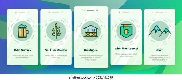 Germany Country Culture Onboarding Mobile App Page Screen Vector Thin Line. Germany Flag And Mountain, National Hat And Suit, Food And Beer Concept Linear Pictograms. Contour Illustrations