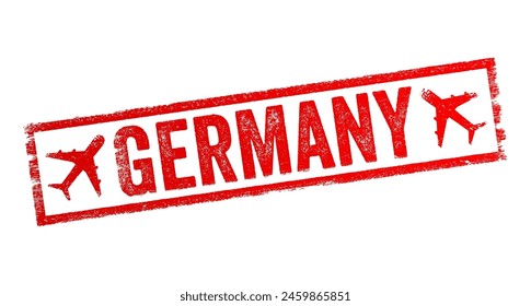 Germany is a country located in central Europe, known for its rich history, culture, and technological innovation, text emblem stamp with airplane