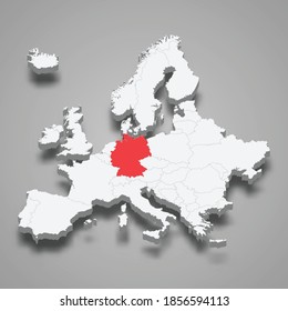 Ubicación de Alemania en Europa 3d mapa isométrico 