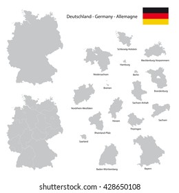 germany country map collection with separated federal state silhouettes, high detailed, 