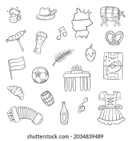 germany country nation doodle hand drawn set collections with outline black and white style