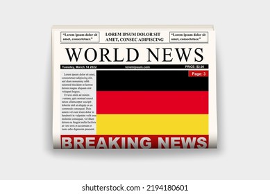 Germany country newspaper with flag, breaking news on newsletter, Germany news concept, gazette page with headline, journal with country flag, reading newspaper, streamer headline