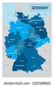 Germany country political map. Detailed vector illustration with isolated provinces, departments, regions, counties, cities, islands and states easy to ungroup. svg