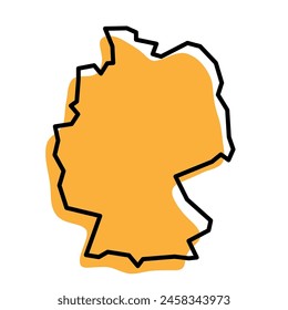 Germany country simplified map. Orange silhouette with thick black sharp contour outline isolated on white background. Simple vector icon