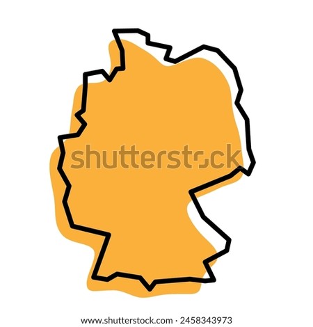 Germany country simplified map. Orange silhouette with thick black sharp contour outline isolated on white background. Simple vector icon