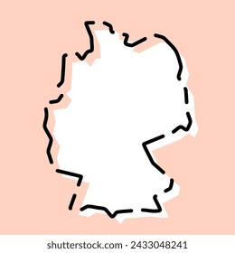 Germany country simplified map. White silhouette with black broken contour on pink background. Simple vector icon