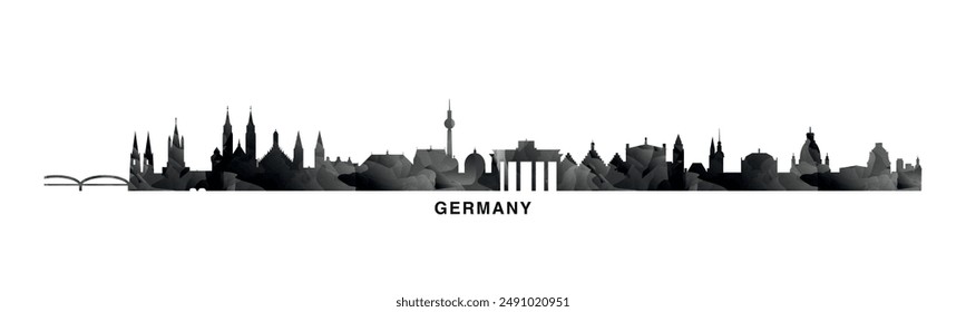 Germany country skyline, cities panorama. Vector banner or long logo with abstract texture. Berlin, Frankfurt, Cologne, Hamburg, Dusseldorf silhouette, isolated graphic