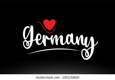 Germany country text with red love heart on black background suitable for a logo icon or typography design