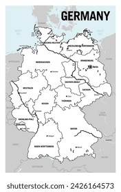 Germany country white political map. Detailed vector illustration with isolated provinces, departments, regions, counties, cities, islands and states easy to ungroup. svg