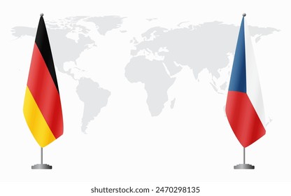 Germany and Czech Republic flags for official meeting against background of world map.
