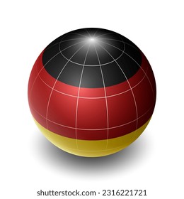 Germany (DE) (German) National Flag 2.5D Isometric View, Metallic Sphere Ball Globe Design, Flag Symbol Isolated on White Background