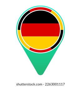 Germany (DE) National Flag Circular Round Target Pin Green Map Pointer Location Mark Logo Icon Isolated on White Background