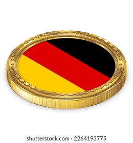 Germany (DE) National Flag Round Icon 2.5D Isometric Projection View Gold Coin Isolated on White Background