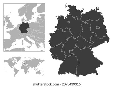 Germany - detailed country outline and location on world map. Vector illustration