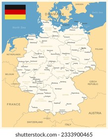 Germany - detailed map with administrative divisions and country flag. Vector illustration