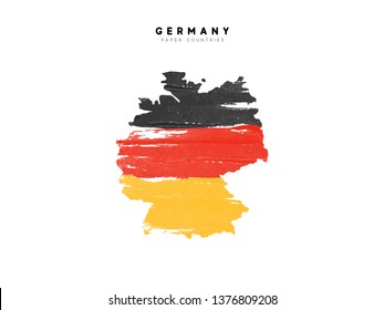 Germany detailed map with flag of country. Painted in watercolor paint colors in the national flag.