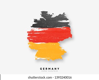 Germany detailed map with flag of country. Painted in watercolor paint colors in the national flag.