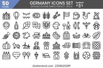 Germany (detailed outline) icons set. The element collections can be used in social media posts, web design, app design, and more.
