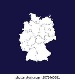 mapa blanco detallado de alemania aislado en fondo azul oscuro 