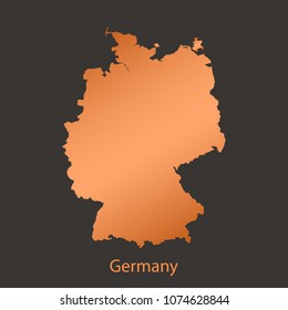 Germany, Deutchland map, border with chrome, orange, copper metal shine gradient. Vector illustration