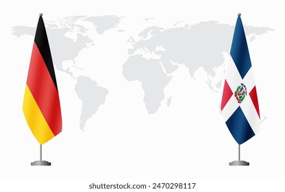 Germany and Dominican flags for official meeting against background of world map.