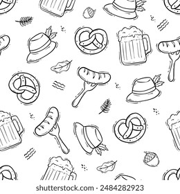 Germany Doodle Elements With Beer In Seamless Pattern