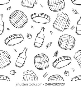 Germany Doodle Elements With Beer In Seamless Pattern