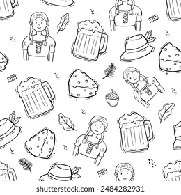 Germany Doodle Elements With Beer In Seamless Pattern