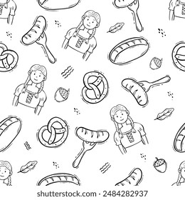 Germany Doodle Elements With Beer In Seamless Pattern