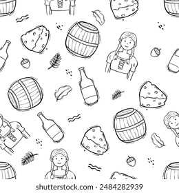 Germany Doodle Elements With Beer In Seamless Pattern