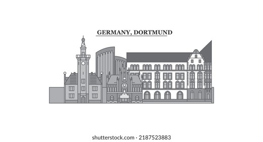 Alemania, el horizonte de la ciudad de Dortmund ilustraciones vectoriales aisladas, íconos