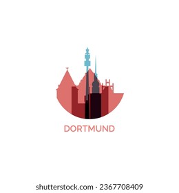 Germany Dortmund cityscape skyline city panorama vector flat modern logo icon. Central Europe region emblem idea with landmarks and building silhouettes