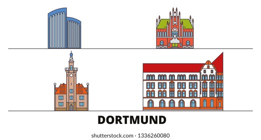 Germany, Dortmund flat landmarks vector illustration. Germany, Dortmund line city with famous travel sights, skyline, design. 