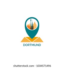 Germany Dortmund map city pin point geolocation modern skyline shape pointer vector flat logo icon illustration