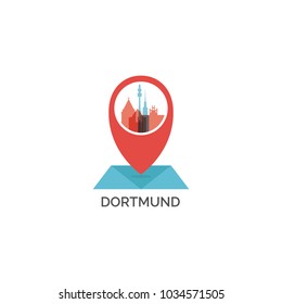 Germany Dortmund map city pin point geolocation modern skyline shape pointer vector flat logo icon illustration