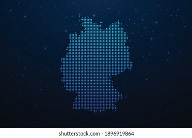 Deutschland punktierte Karte im futuristischen Stil, leuchtende Umrisse aus Sternlinien Punkte. Kommunikation, Internettechnologiekonzept auf dunkelblauem Hintergrund. Vektorgrafik.
