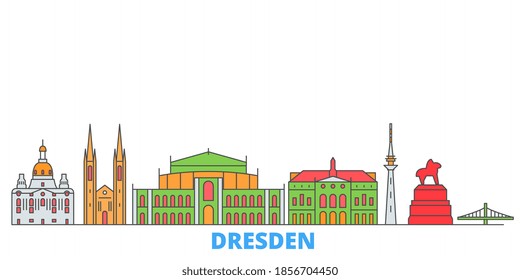 Germany, Dresden line cityscape, flat vector. Travel city landmark, oultine illustration, line world icons