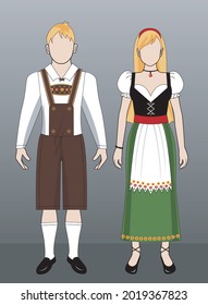 Germany Dress, Vector Germany Costume, National Costume Male and Female, Illustration